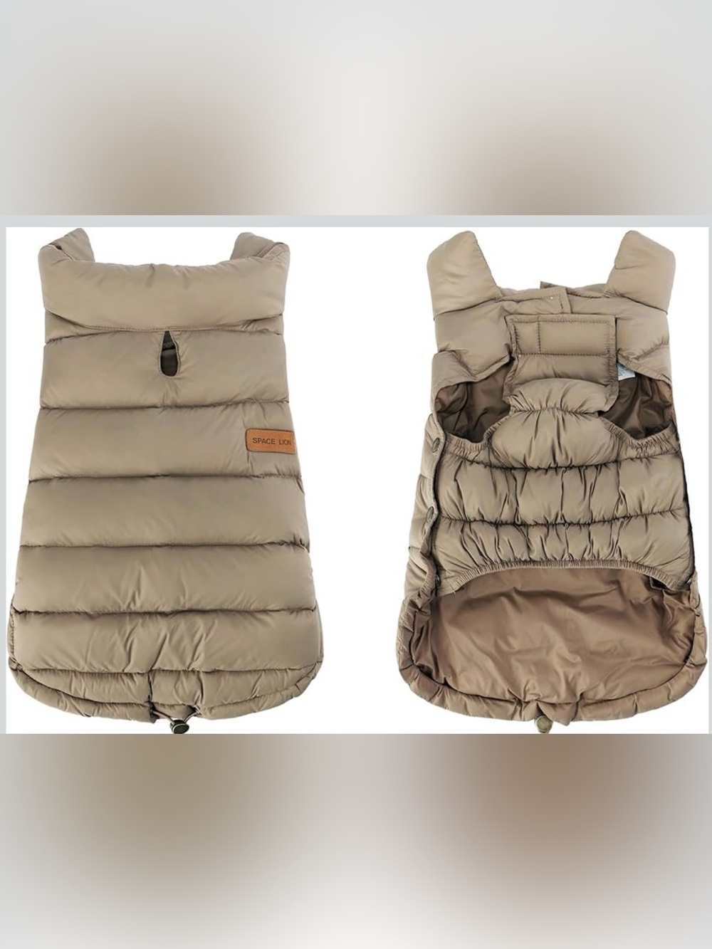 NWT Space Lion Dog Puffer Vest – Small Khaki Duck Down Winter Coat